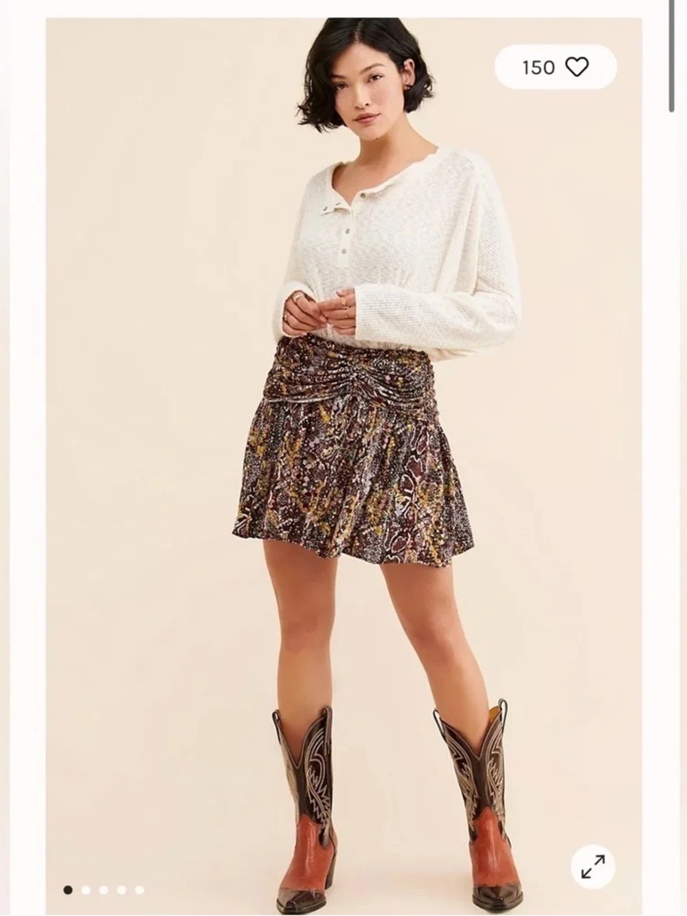 NEW Free People Size 0 Brown Multi-Color Snake Print Ruched Circle Mini Skirt